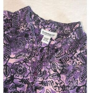 Serengeti Button Front Blouse Size XL Purple Black Floral Tropical Cotton